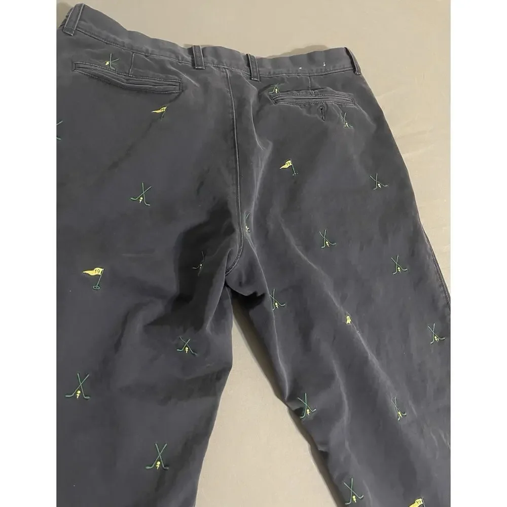 Vintage 36x32 J.Crew Navy Golf 19th Hole Embroidered Chinos Pants Style 87563